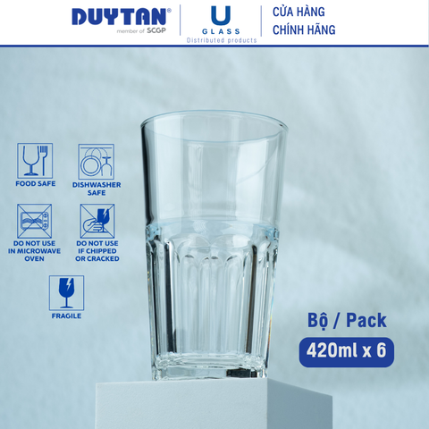 Bộ 6 Ly cốc thủy tinh U Glass 420ml kiểu cao - PUG390