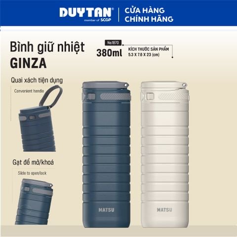 Bình Giữ Nhiệt Ginza Matsu 380ml, Inox 304, Nhựa PP, ABS, POM, Quai Xách Tiện Dụng, Gạt Mở Khóa Thuận Tiên