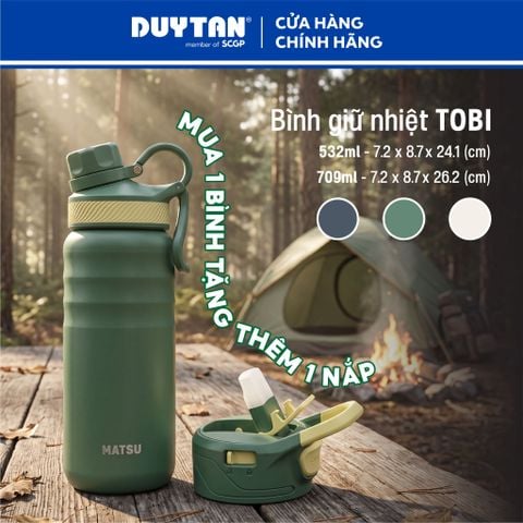 Bình Giữ Nhiệt Tobi Matsu 532ml và 709ml, Thép Không Gỉ, Có 2 Nắp Tiện Lợi, Quai Xách Mang Theo