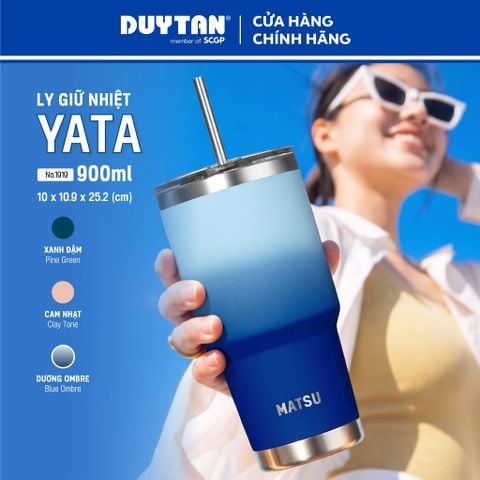 Ly Giữ Nhiệt YATA MATSU 900ml - Kèm Ống Hút Inox, Quai Cầm Tiện Lợi, Dung Tích Lớn, Thép Không Gỉ