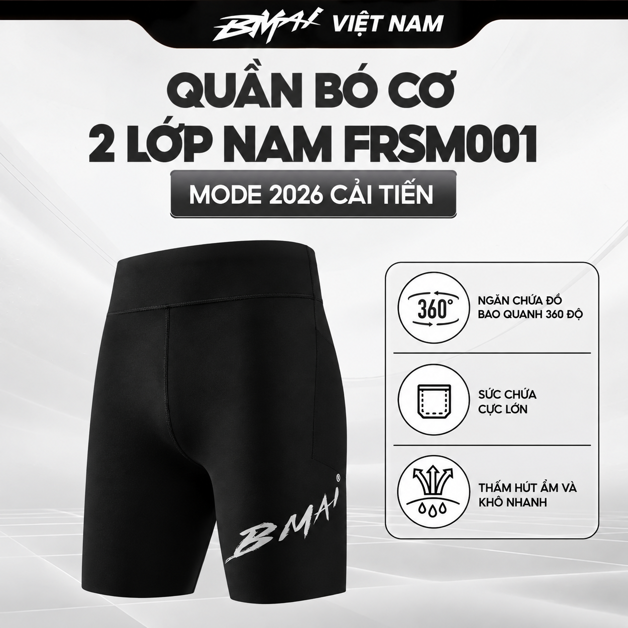  Quần Bó Đùi Chạy Bộ 2 Lớp - BMAI FRSM001 - Nam 2026 