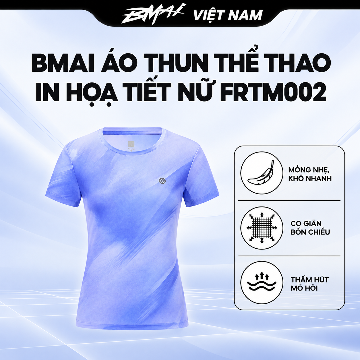  BMAI Áo Thun Thể Thao Chạy Bộ In Hoạ Tiết Quick-Dry FRTM002 - Nữ - Mỏng Nhẹ, Thấm Hút Mồ Hôi, Thoáng Khí, Nhanh Khô 