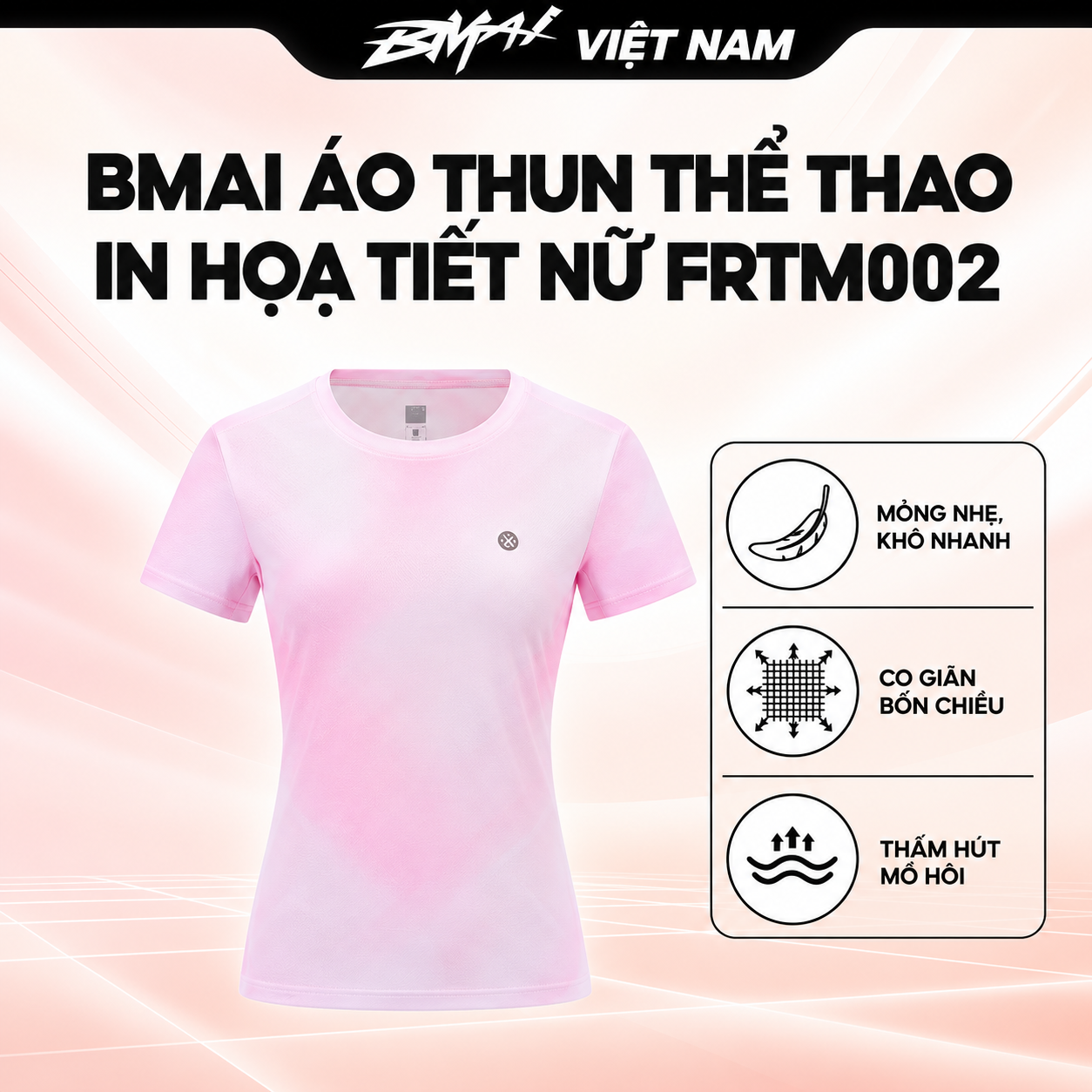  BMAI Áo Thun Thể Thao Chạy Bộ In Hoạ Tiết Quick-Dry FRTM002 - Nữ - Mỏng Nhẹ, Thấm Hút Mồ Hôi, Thoáng Khí, Nhanh Khô 