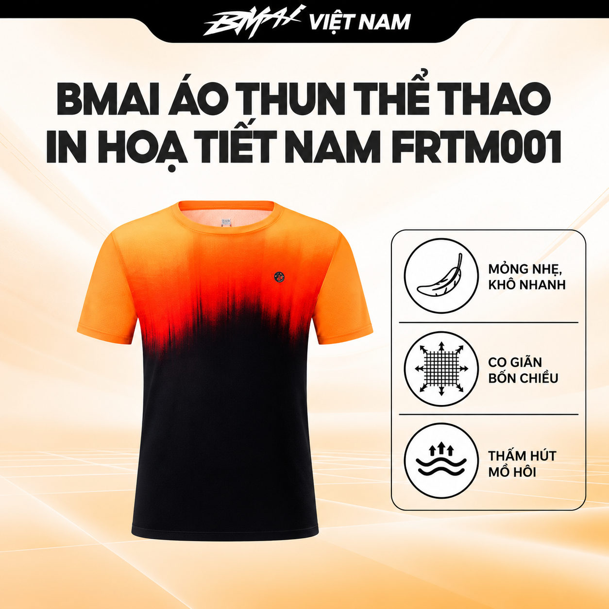  BMAI Áo Thun Thể Thao Chạy Bộ In Hoạ Tiết Quick-Dry FRTM001 - Nam - Mỏng Nhẹ, Thấm Hút Mồ Hôi, Thoáng Khí, Nhanh Khô 