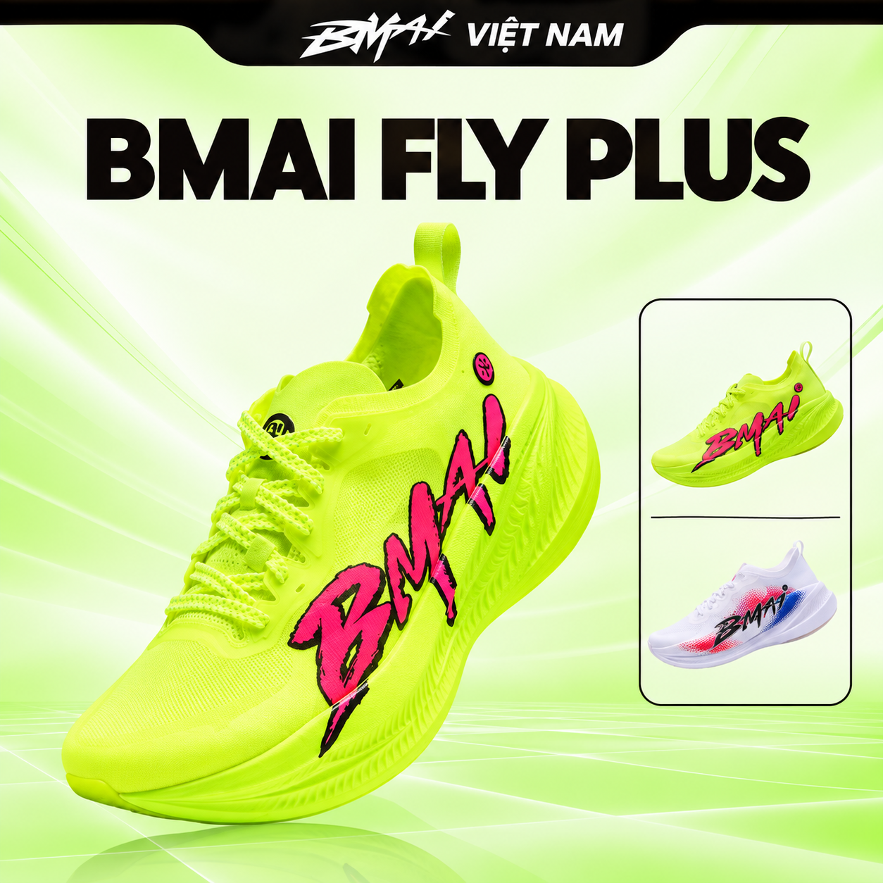  Giày Chạy Bộ BMAI Fly Plus - Hàng Chính Hãng, Carbon plate toàn chiều dài, trọng lượng chỉ 195g, Đệm midsole BoomFly êm ái 