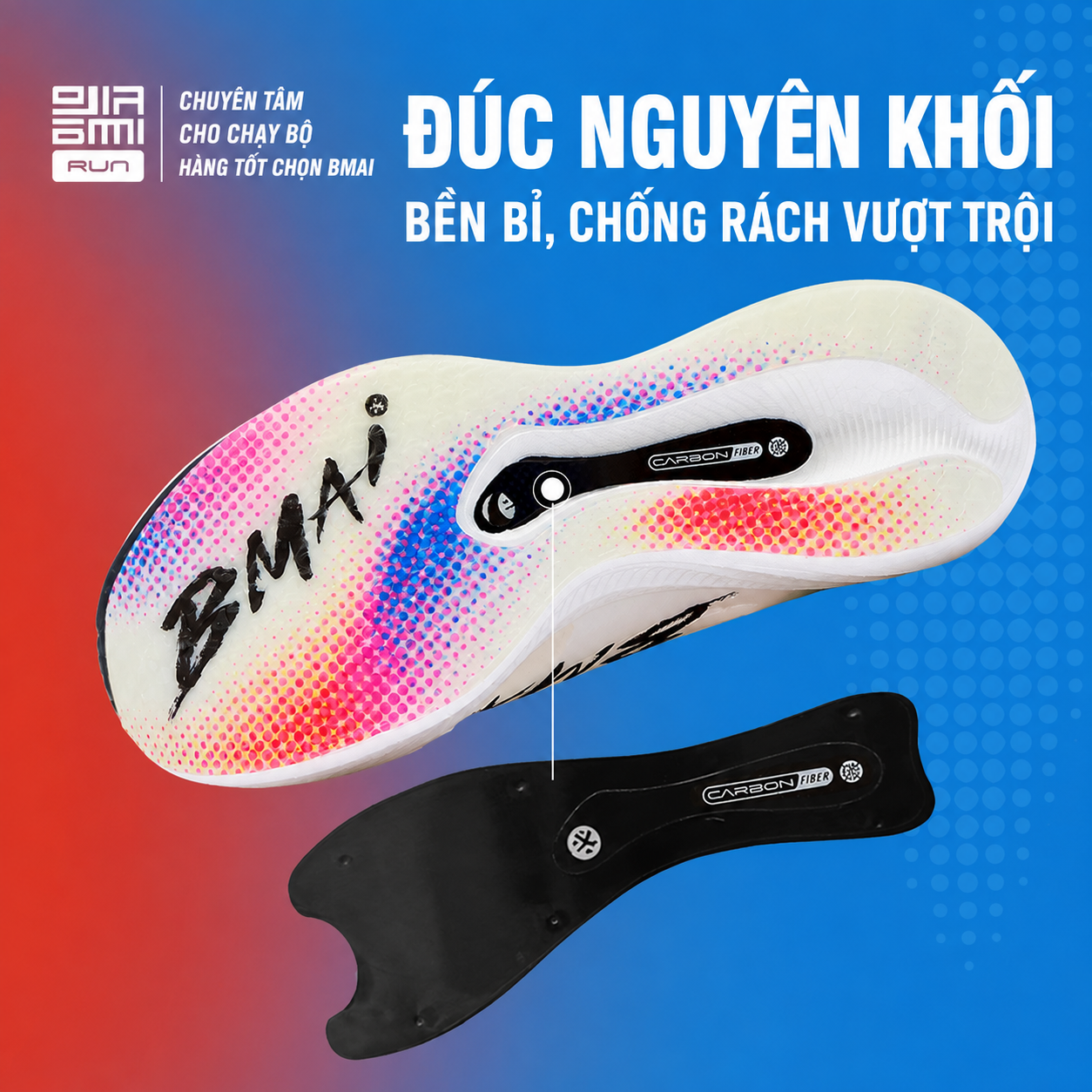  Giày Chạy Bộ BMAI Fly Plus - Hàng Chính Hãng, Carbon plate toàn chiều dài, trọng lượng chỉ 195g, Đệm midsole BoomFly êm ái 
