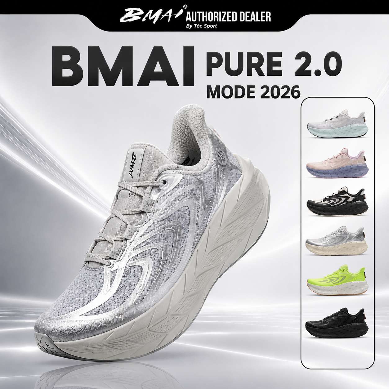 Giày Chạy Bộ BMAI Pure 2.0 MODE 2026 – Hàng Chính Hãng, Phiên bản thoáng mát, êm nhẹ, phù hợp chạy bộ và đi thường ngày 