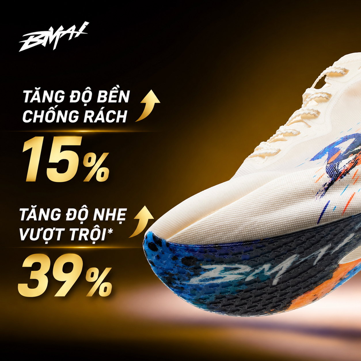  Giày Chạy Bộ BMAI Turbo 3.0 - Trắng Hoạ Tiết Đặc Biệt - Tấm Carbon Gia Cố Toàn Phần, Nhanh, Nhẹ, Đỉnh Cao Carbon, Hiệu Năng Bùng Nổ 