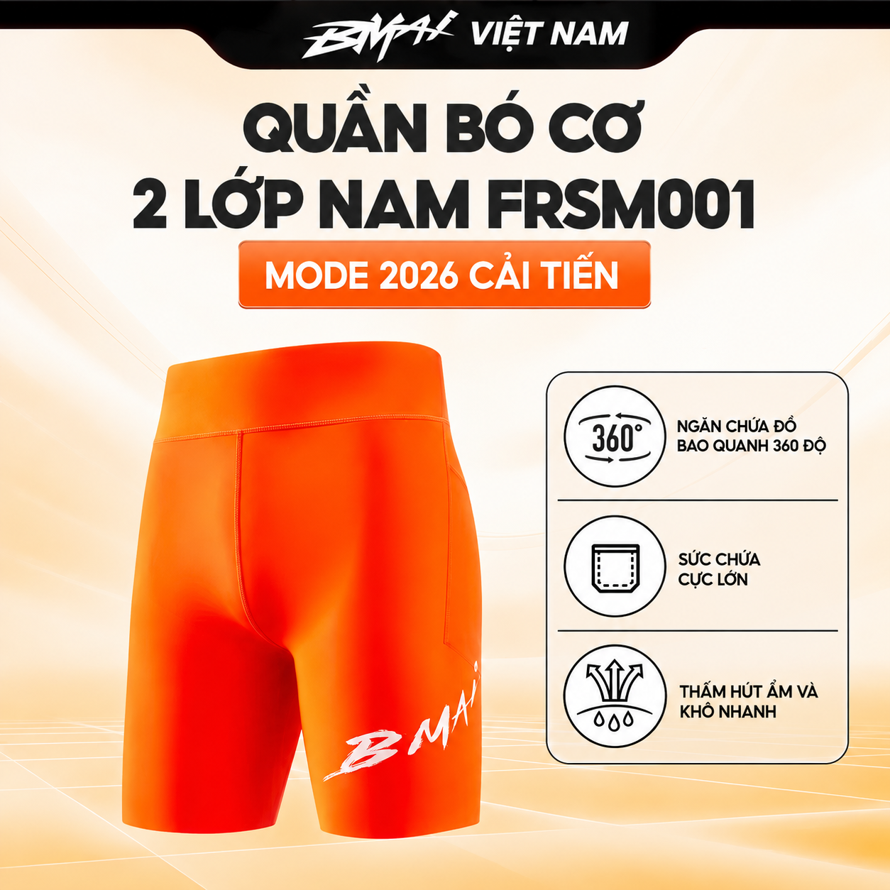  Quần Bó Đùi Chạy Bộ 2 Lớp - BMAI FRSM001 - Nam 2026 