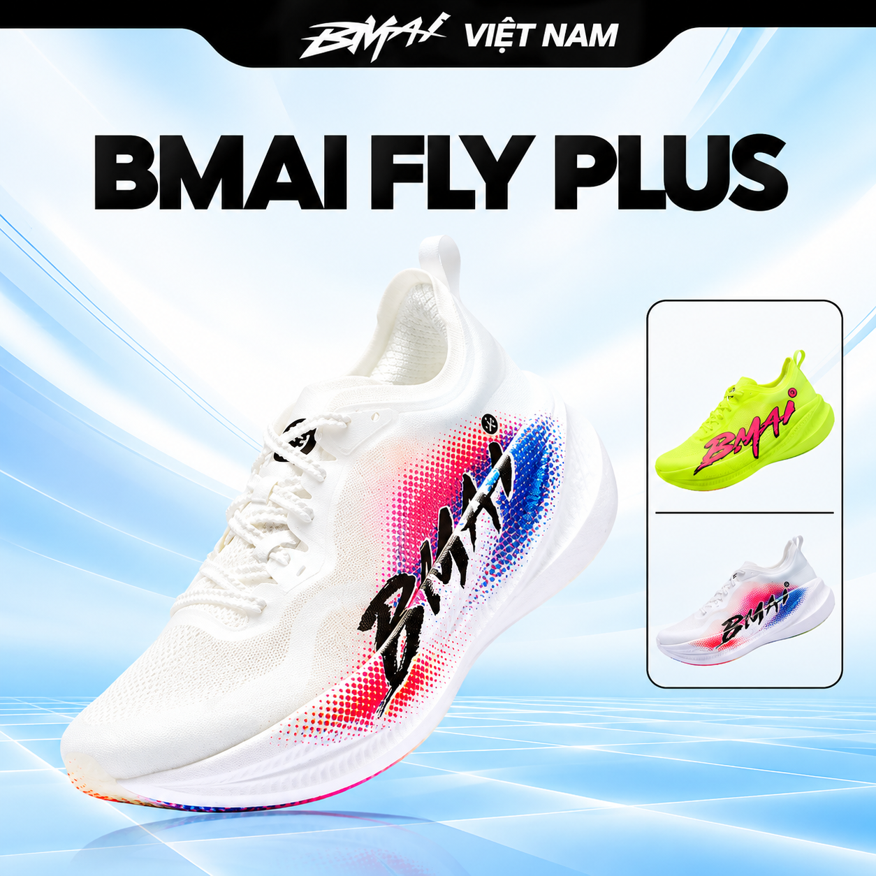  Giày Chạy Bộ BMAI Fly Plus - Hàng Chính Hãng, Carbon plate toàn chiều dài, trọng lượng chỉ 195g, Đệm midsole BoomFly êm ái 