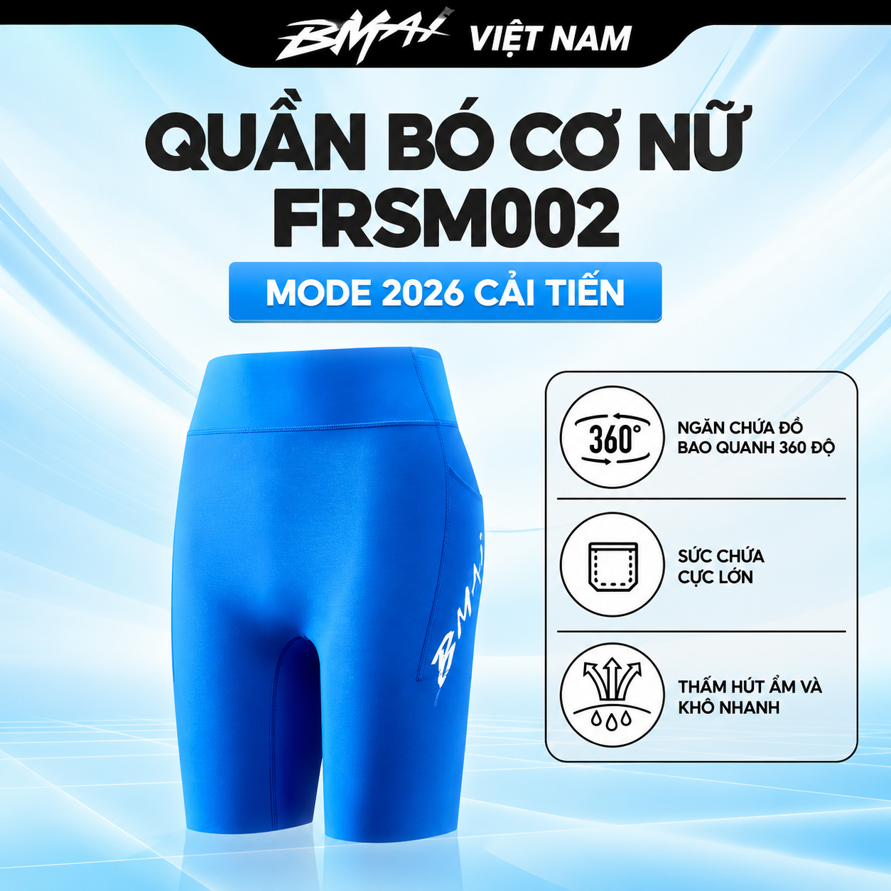  Quần Bó Đùi Chạy Bộ BMAI FRSM002 - Nữ 2026 -  Hút ẩm, khô nhanh, Thiết kế 360 độ quanh eo chứa đồ thoải mái 
