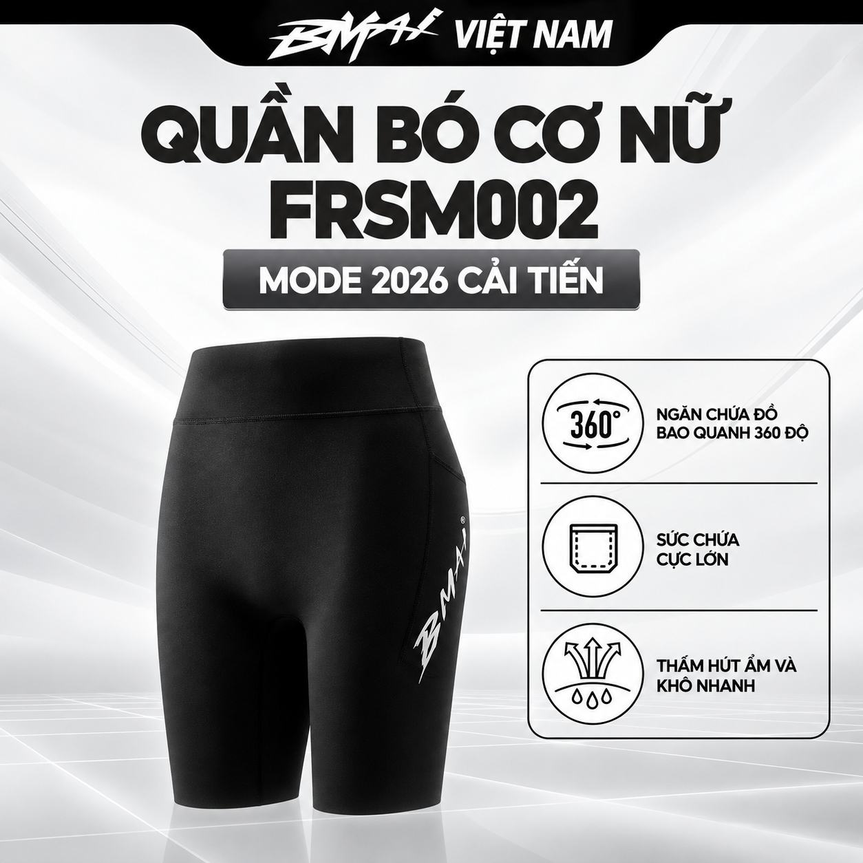  Quần Bó Đùi Chạy Bộ BMAI FRSM002 - Nữ 2026 -  Hút ẩm, khô nhanh, Thiết kế 360 độ quanh eo chứa đồ thoải mái 