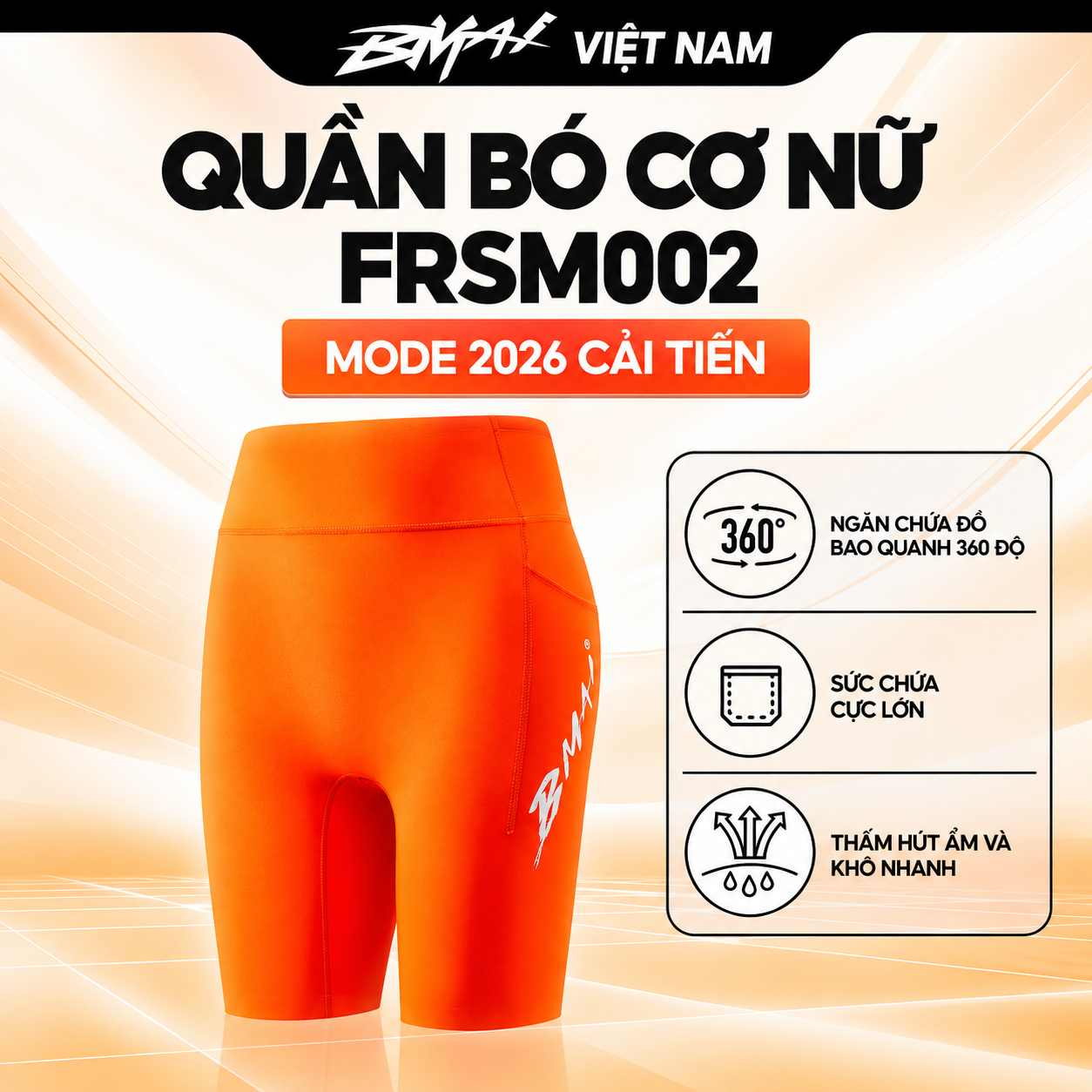  Quần Bó Đùi Chạy Bộ BMAI FRSM002 - Nữ 2026 -  Hút ẩm, khô nhanh, Thiết kế 360 độ quanh eo chứa đồ thoải mái 