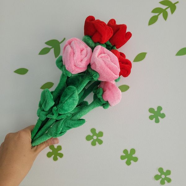  Nhánh hoa hồng vải nhung màu hồng 