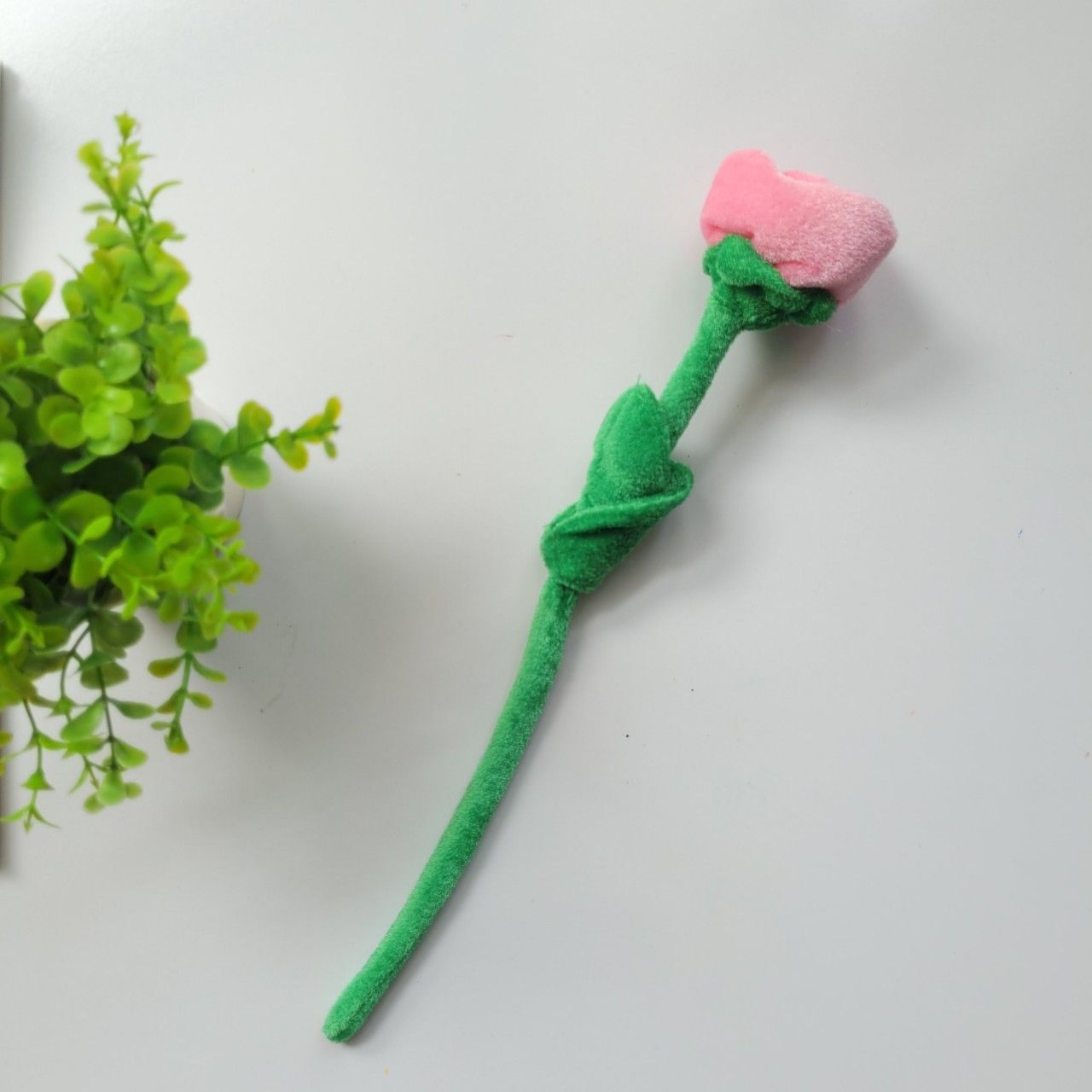  Nhánh hoa hồng vải nhung màu hồng 