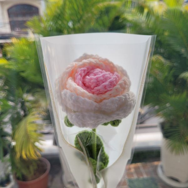  Nhánh hoa hồng bằng len (hồng) 