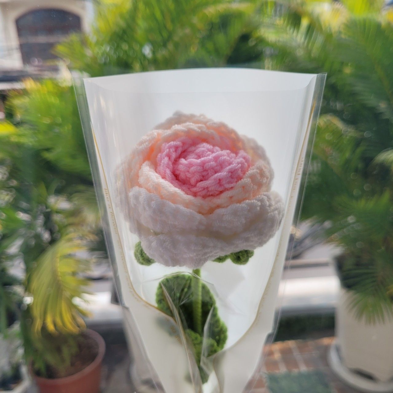  Nhánh hoa hồng bằng len (hồng) 