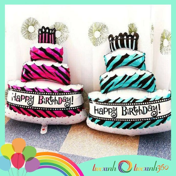  Bong bóng hình bánh sinh nhật 3 tầng - xanh 