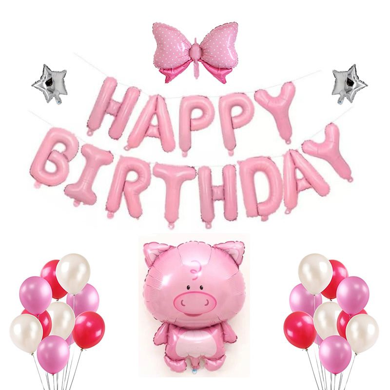  Bộ bong bóng chủ đề heo con - Hồng 