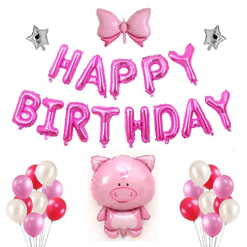  Bộ bong bóng chủ đề heo con - Hồng 