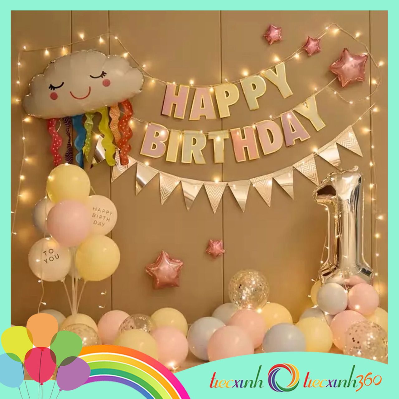  Combo trang trí sinh nhật 1 trụ bóng - pastel 