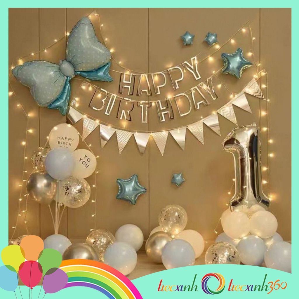  Combo trang trí sinh nhật 1 trụ bóng - xanh 