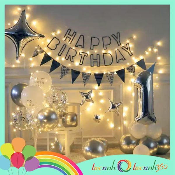  Combo trang trí sinh nhật 1 trụ bóng - bạc 