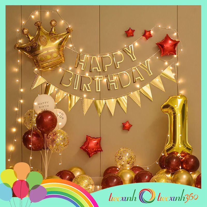  Combo trang trí sinh nhật 1 trụ bóng - vàng đỏ 