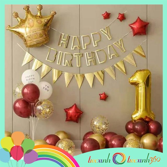  Combo trang trí sinh nhật 1 trụ bóng - vàng đỏ 