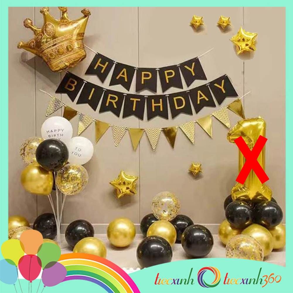  Combo trang trí sinh nhật 1 trụ bóng - vàng đen 