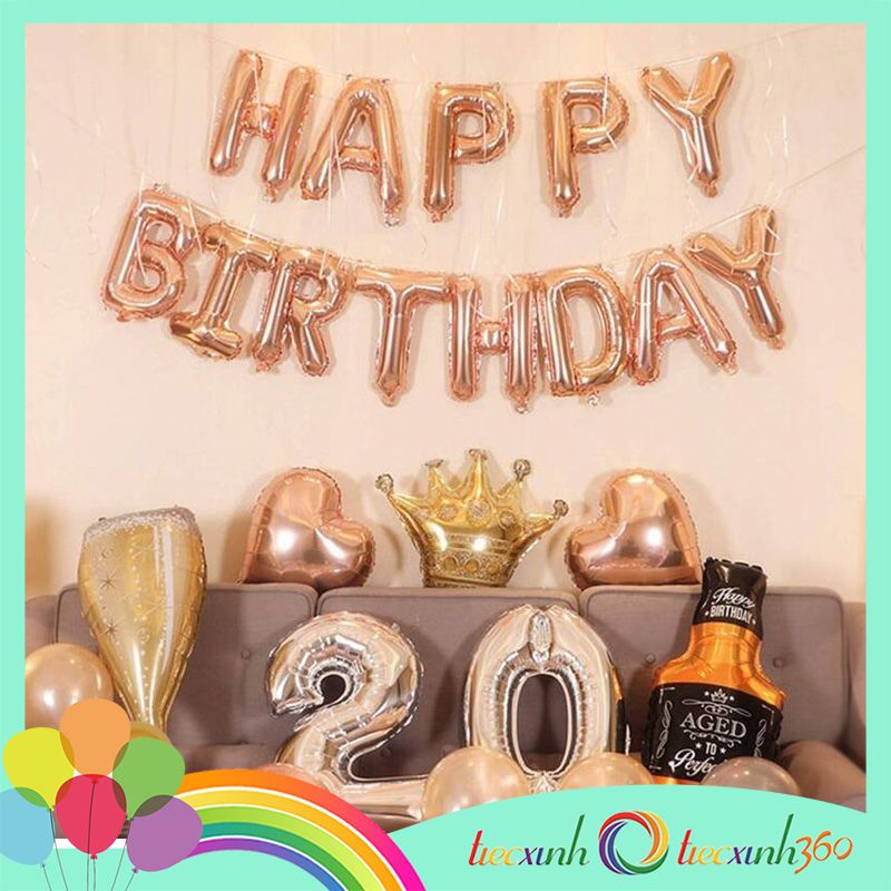  Set bong bóng vương miện HPBD màu vàng hồng 