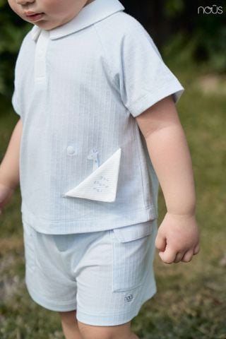  Bộ cộc áo có cổ caro xanh phối trắng 