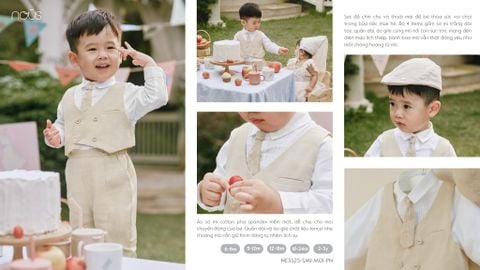  Bộ dài màu trắng phối màu be kèm áo gile và mũ 