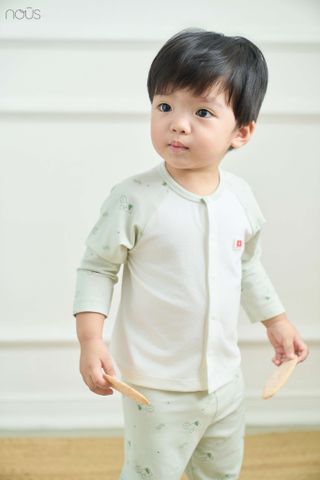  Bộ dài cài thẳng xanh lá họa tiết tem phối trắng 