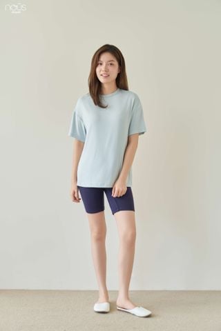  Bộ áo quần cộc mặc nhà màu xanh nhạt in họa tiết 