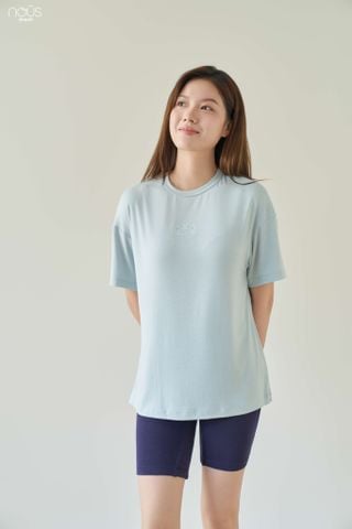  Bộ áo quần cộc mặc nhà màu xanh nhạt in họa tiết 