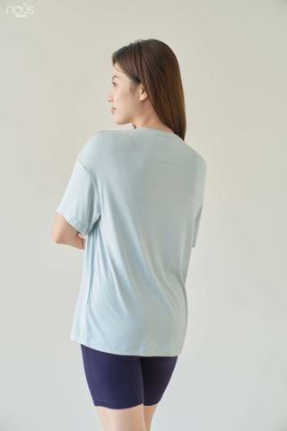  Bộ áo quần cộc mặc nhà màu xanh nhạt in họa tiết 