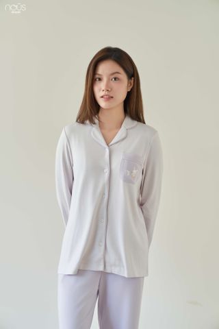  Bộ pyjama dài tay mom màu tím nhạt thêu thỏ 