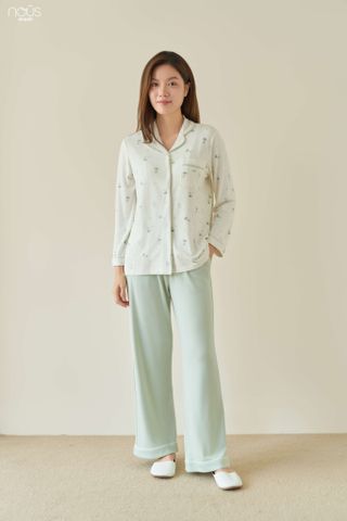  Bộ pyjama dài tay áo họa tiết Peter Pan phối quần xanh 