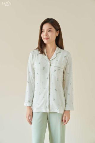  Bộ pyjama dài tay áo họa tiết Peter Pan phối quần xanh 