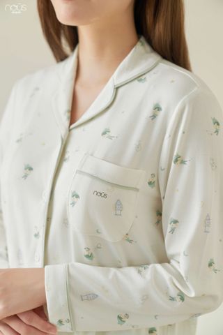  Bộ pyjama dài tay áo họa tiết Peter Pan phối quần xanh 