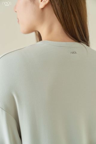  Bộ dài tay mom áo cổ tròn màu xanh lá thêu tinkerbell 