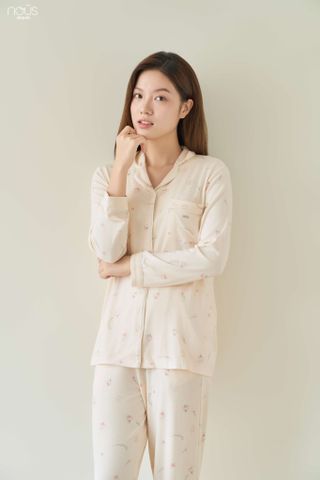  Bộ pyjama dài tay mom màu be họa tiết tinker bell 