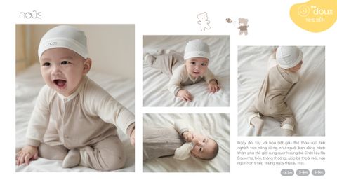  Bộ liền dài không tất màu nâu họa tiết gấu 