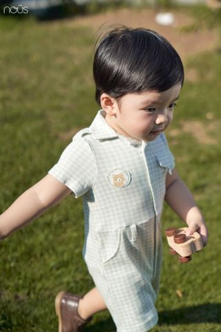  Bộ liền cộc kẻ caro xanh lá 