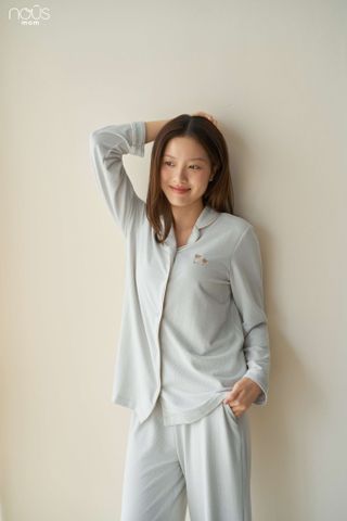  Bộ pyjama dài tay kẻ ca rô xanh lá 