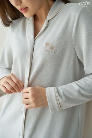  Bộ pyjama dài tay kẻ ca rô xanh lá 