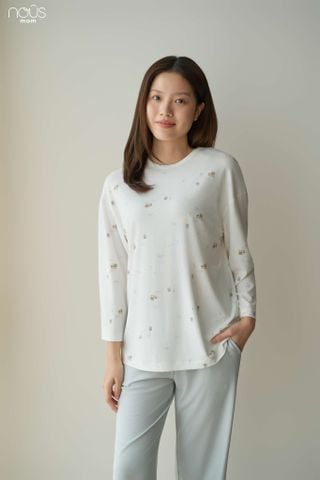  Bộ dài tay áo chui đầu họa tiết gấu phối quần xanh 