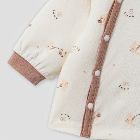  Bộ dài tay cài lệch màu trắng họa tiết thỏ kéo xe 