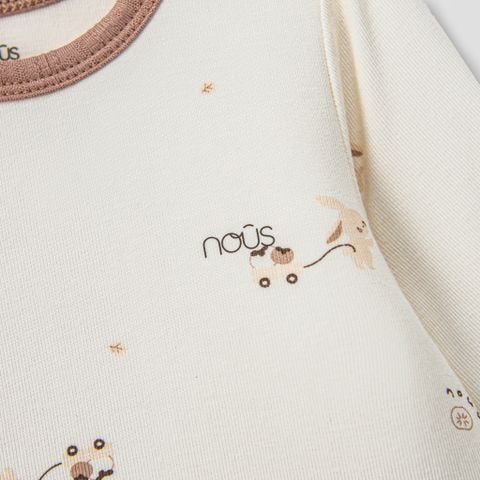  Bộ dài tay cài lệch màu trắng họa tiết thỏ kéo xe 